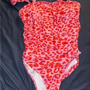 Hilinker - Pink and Red Leopard Print Swimsuit - size L - NWT